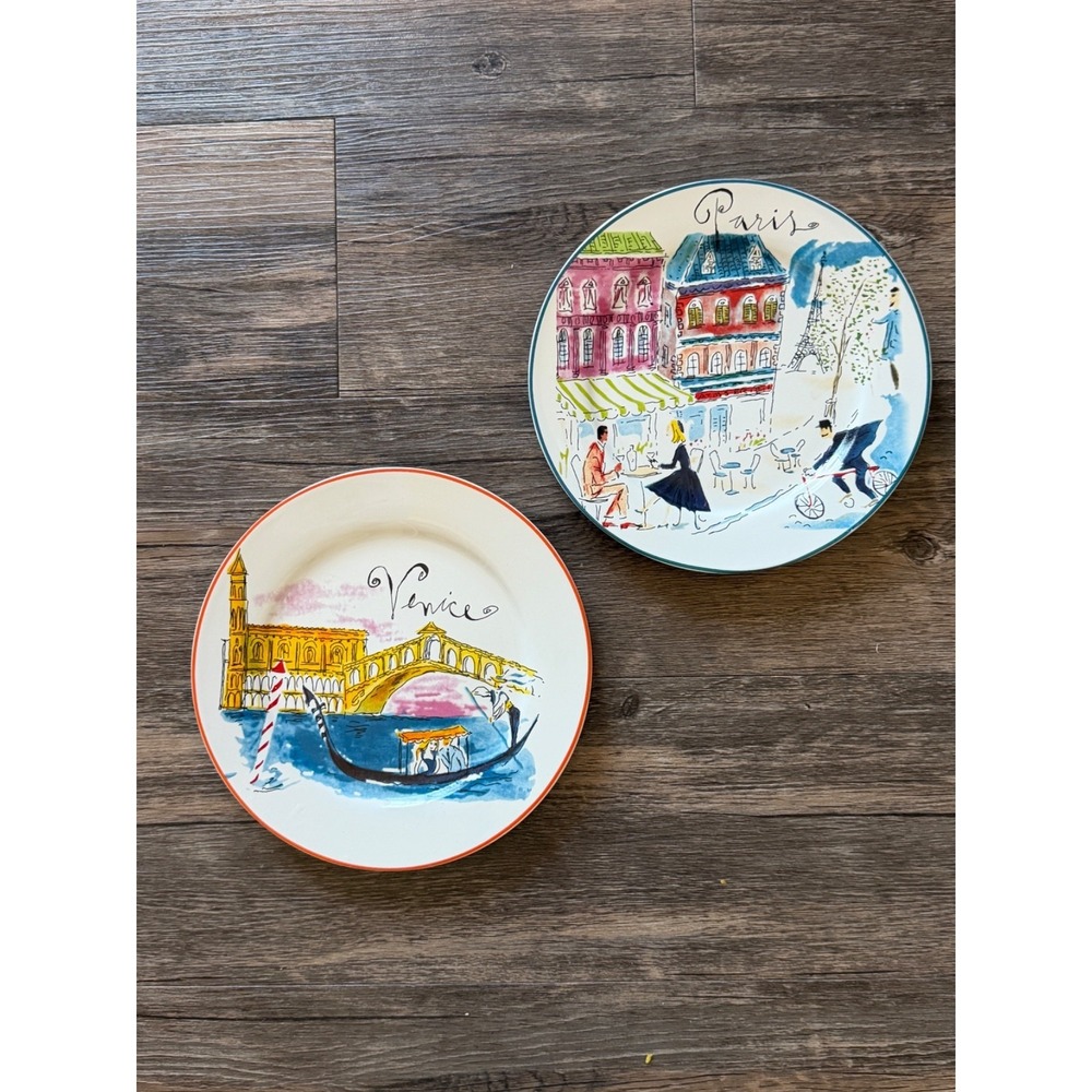 Rosanna Paris Venice Decorative Plates Set of 2 Travel City Dessert Plates